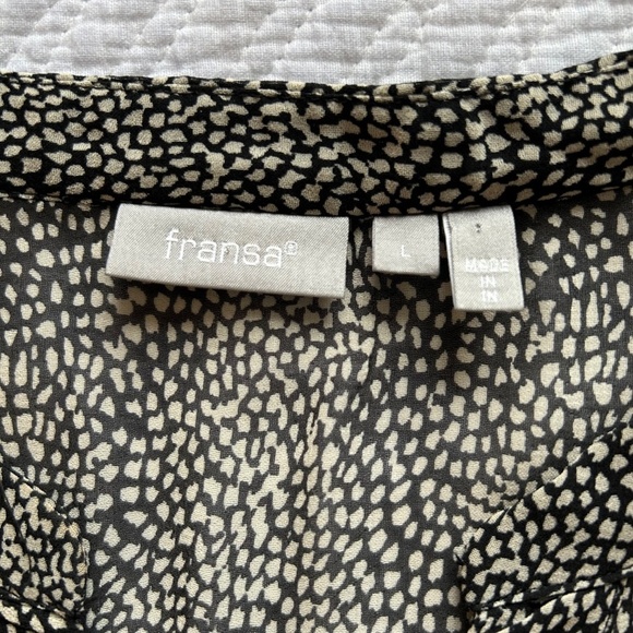 NWOT Fransa Plisse Black/Cream Abstract Print Long Sleeve Blouse Size L - Picture 9 of 17